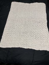 Solid White Hand Crocheted Baby Blanket 35x23 Inches