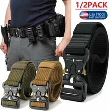 2Pcs Men's Tactical Belt Heavy Duty Webbing Strip Metal Buckle Mesh Gun Belt USA