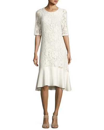 Half-Sleeve Peplum-Hem Midi Dress 