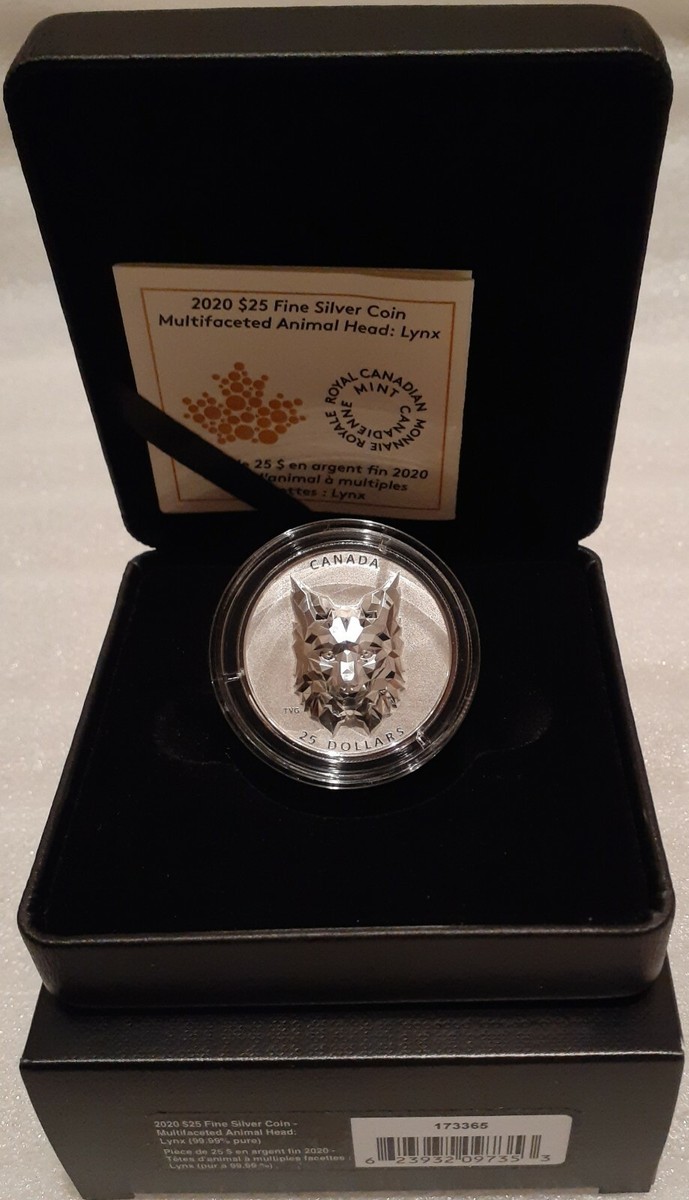 ◆CARLYN◆ Rain SILVERH74103020 2020 Lynx Multifaceted Animal High Relief Head $25 1OZ Pure