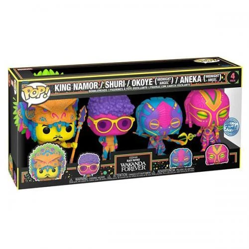 Black Panther Wakanda Forever Group Blacklight Exclusive Pop 4-Pack Vinyl Figure
