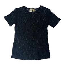 Vintage Victoria's Secret Gold Label Short Sleeve Lace Black Top Small