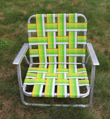 Vtg Yellow Green Aluminum Beach Lawn Chair 90s Lightweight Folding