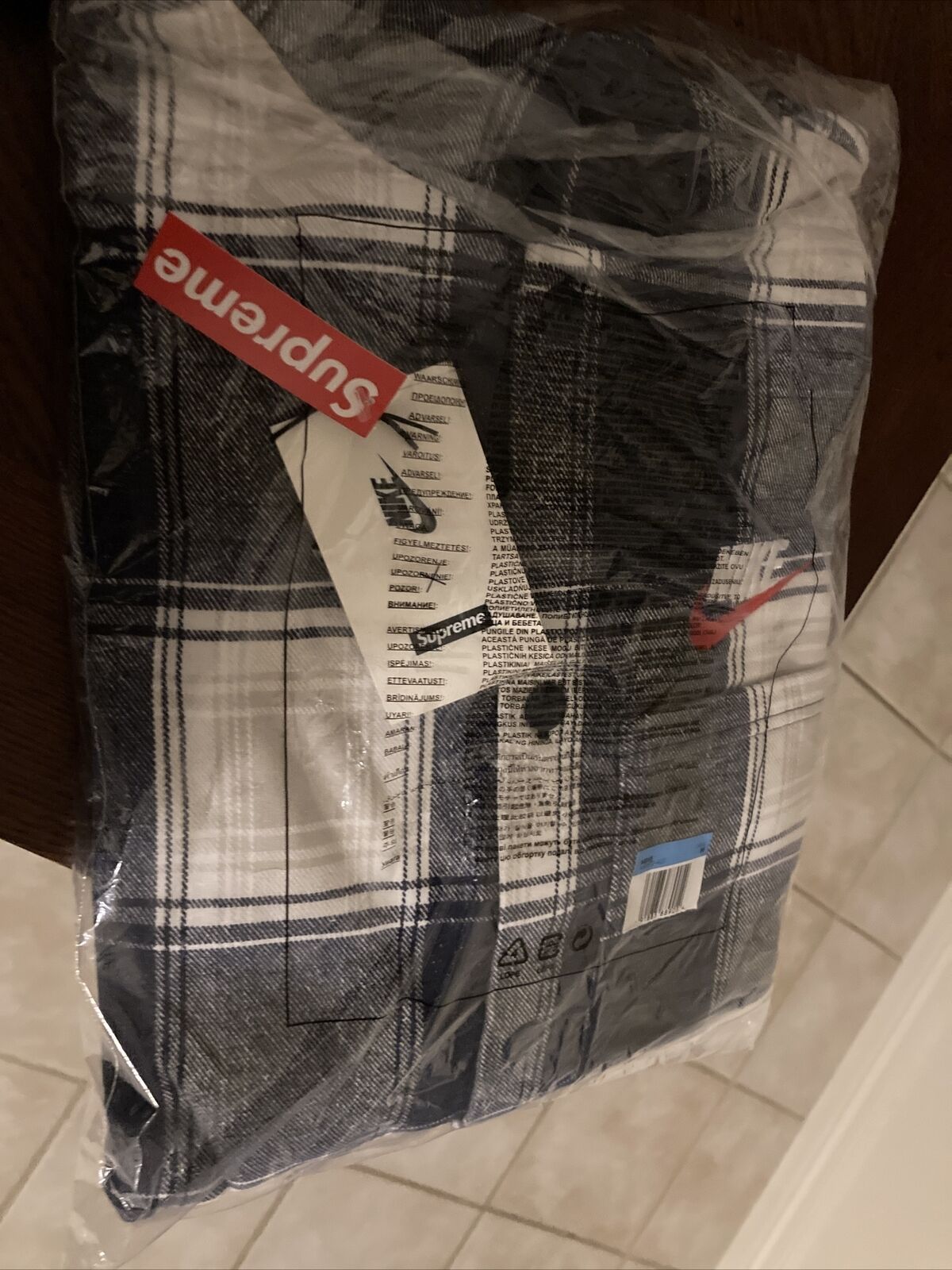 Supreme Nike Plaid Hooded Sweatshirt Navy Blue Size Medium