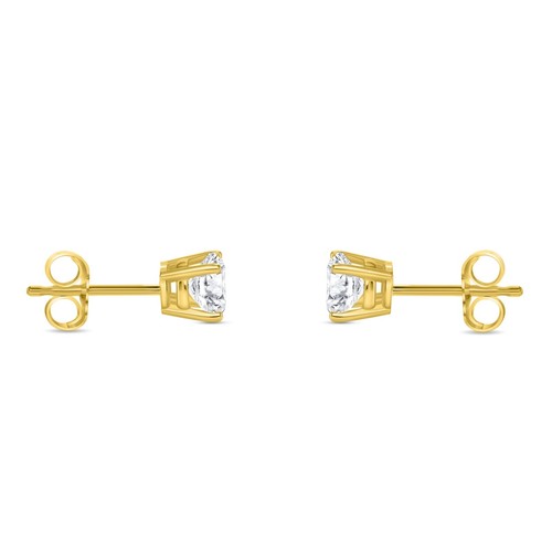 1/2 Ct Round Cut Created Diamond Earrings Studs Real 14K Yellow Gold Basket Push - Picture 3 of 3