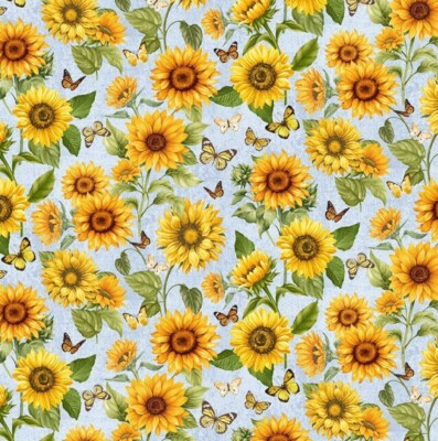 Timeless Treasures Sunflower Farm Flower and Butterfly Cotton Fabric by The Yard