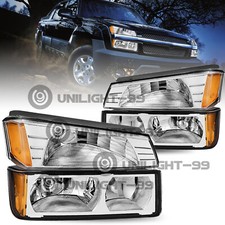 For 2002-2006 Chevy Avalanche Chrome Headlights W Body Claddingbumper Lamp Set