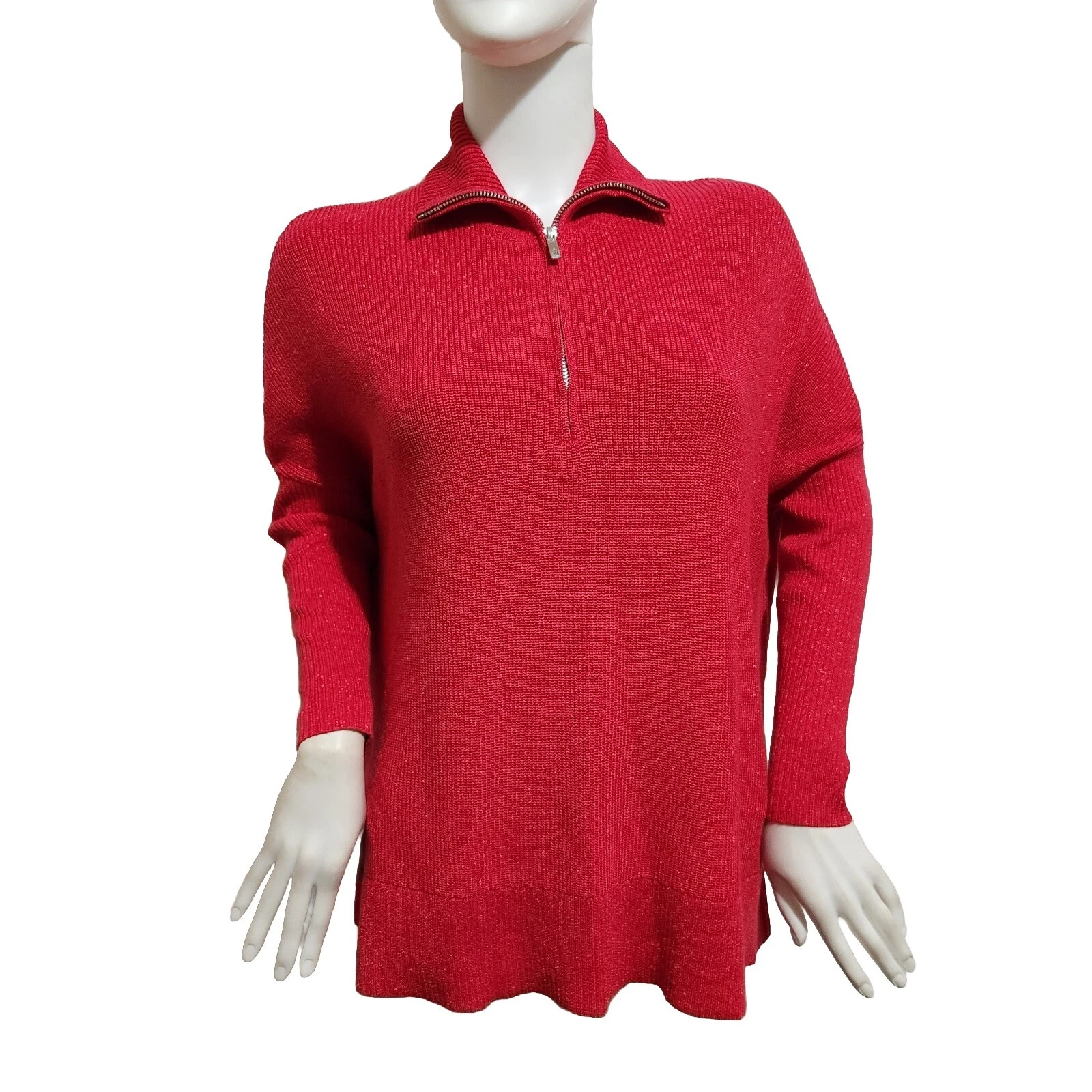 Tommy Bahama Poncho Top Sweater Women's L-XL Red Sparkle Half Zip Long Sleeve 17
