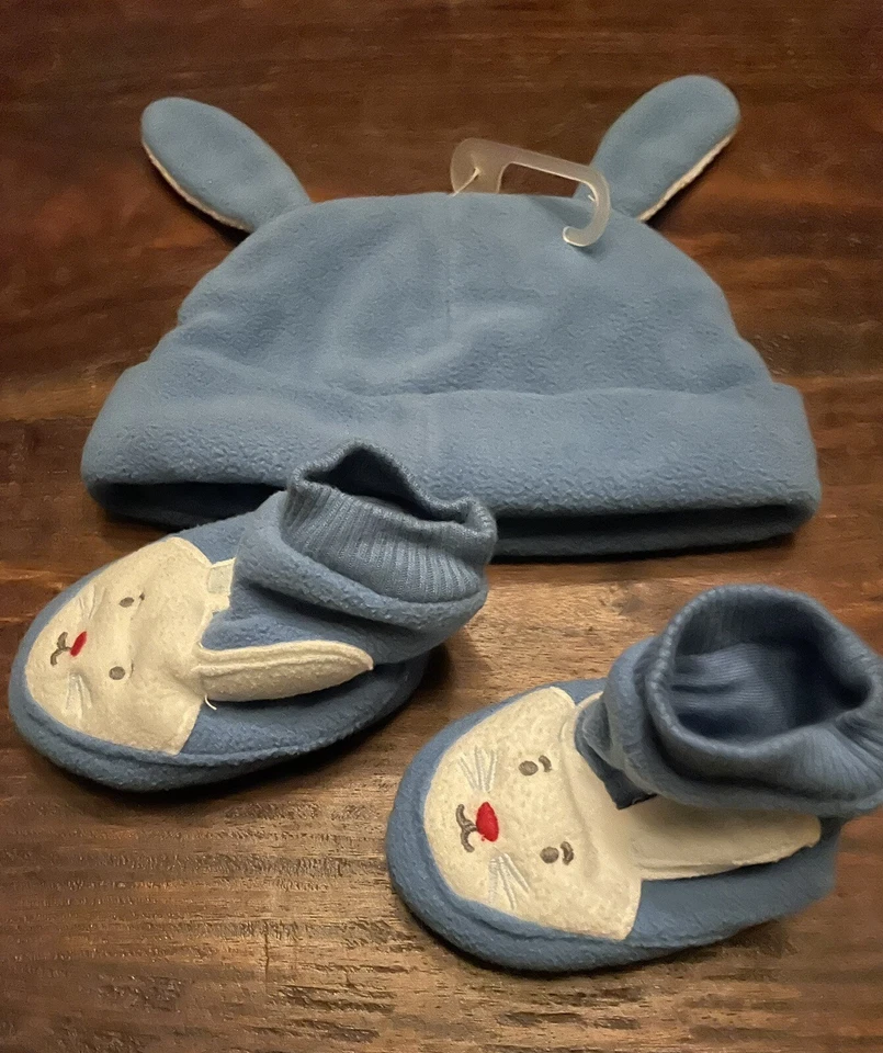 Baby Gap Beanie Blue Bunny Knit Hat & Booties Set, Newborn up to 7lbs/Fleece - Image 3 of 4