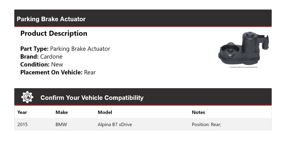 Actuador de freno de estacionamiento trasero cardone para BMW Alpina B7 xDrive 2015 Foto 2 de 4