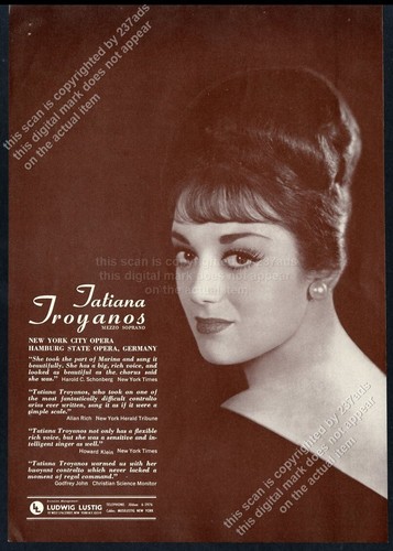1964 Tatiana Troyanos photo opera singing recital tour booking vintage print ad