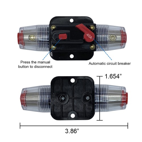 40A Inline Circuit Breaker Stereo Audio Manual Reset for Auto Marine RV 40 Amp - Picture 2 of 4
