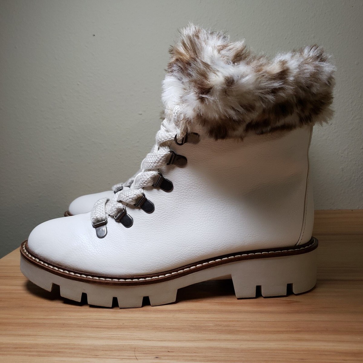 White Mountain Women's Lug Sole Shearling Booties White Lace Up  Glamorous