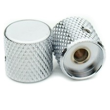 NEW 2 Chrome Brass Flat Barrel Knobs w/ Set Screw for Telecaster, Bass 6mm ID