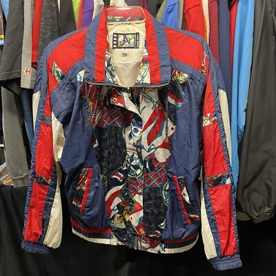 River Edge Red Blue Multicolor Boho Sport Windbreaker Track Jacket Medium 1990s