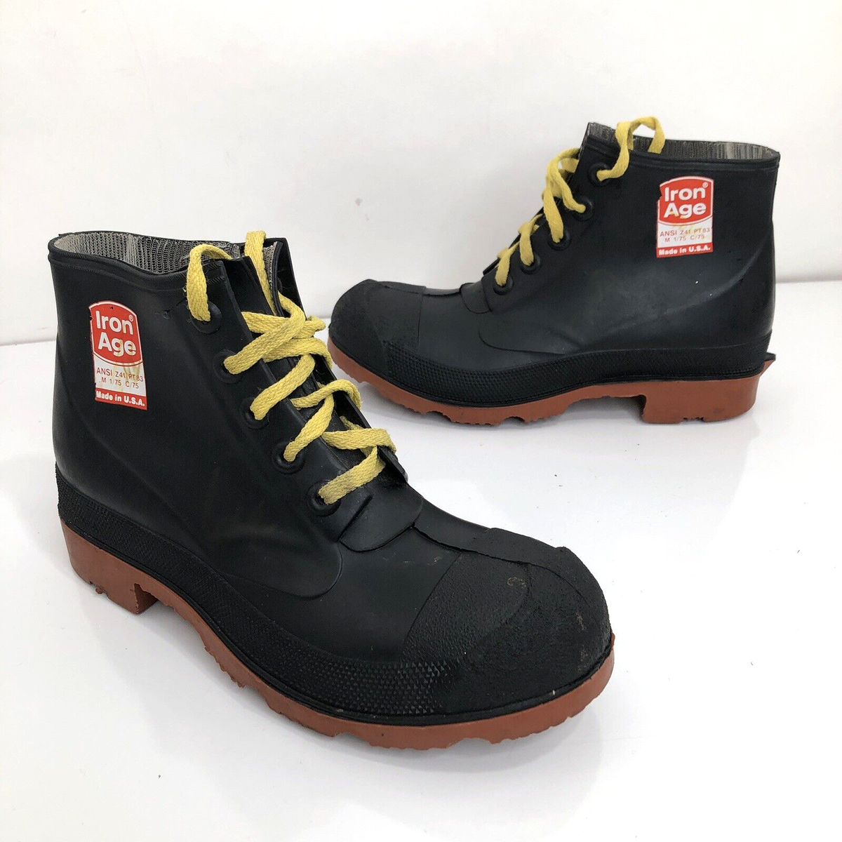 Rare IRON AGE USA Mens STEEL TOE Waterproof Rubber Work Boots  EXCELLENT