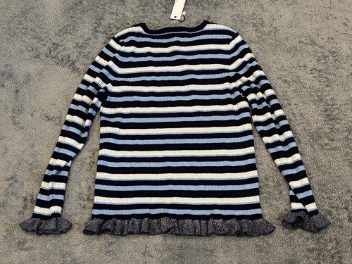 NWT Elle Sweater Girls XXL Blue Striped Long Sleeve Ruffle Hem Shimmer Stretch - Picture 6 of 6