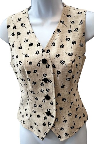 Vintage 70s Ernest Strauss Floral Blazer & Vest S/M Beige Black Disco EUC Rare - Picture 5 of 14