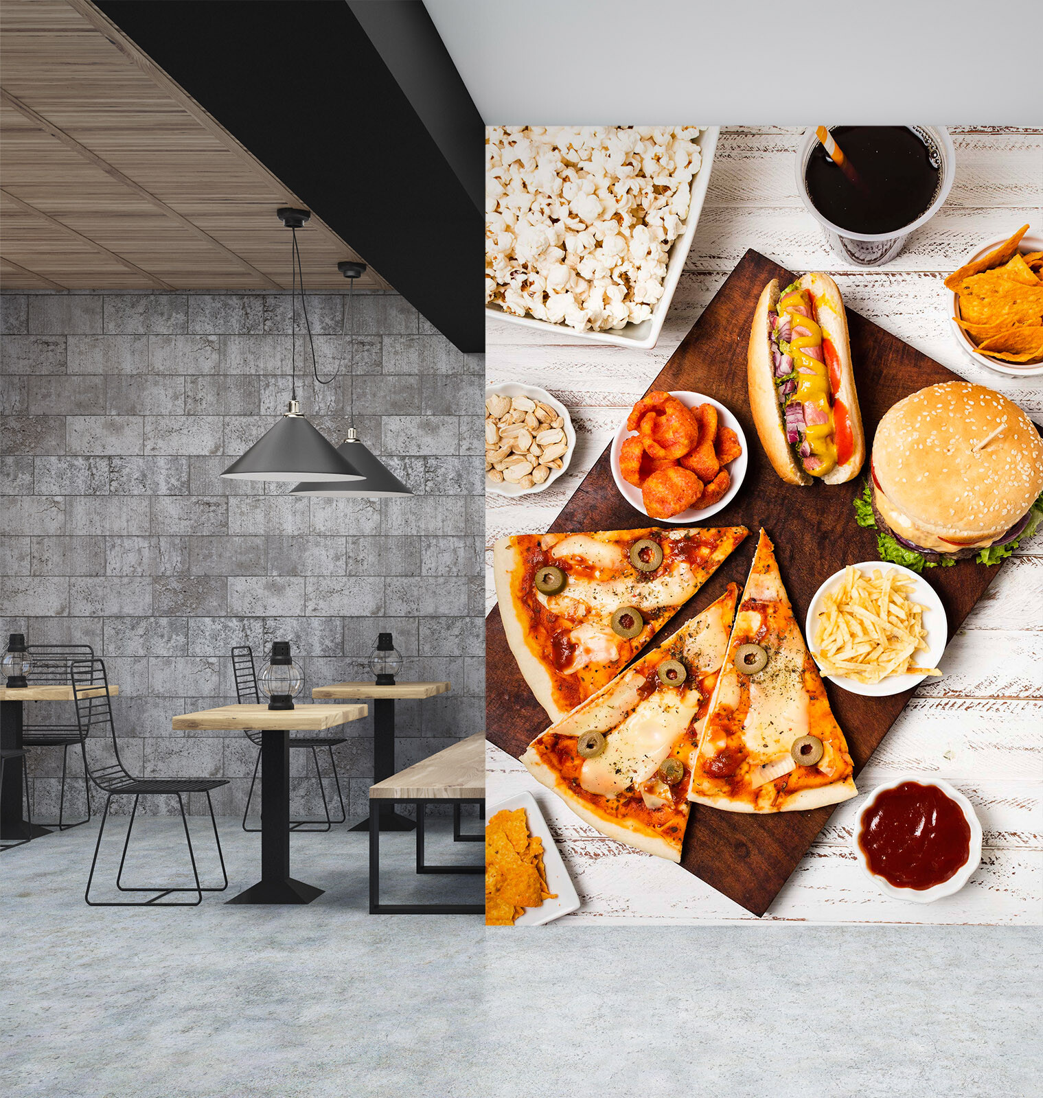 3D Burger Pizza H246 Sklep Tapeta Mural Samoprzylepny handel Amy Magazyn w super specjalnej cenie