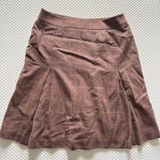 Brooks Brothers Wool Plaid Skirt 12 Brown Herringbone Tweed Pleated Academia