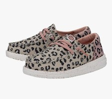 Hey Dude Wendy Youth Funk Leopard Cream  Pink Casual Shoes US Size YT5