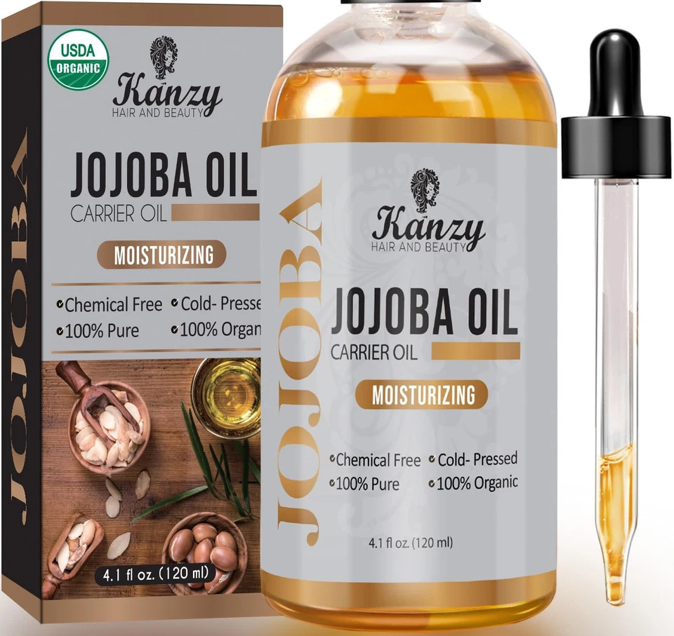 KANZY HAIR AND BEAUTY Kanzy Jojoba Oil Organic Cold Pressed 120ml - 100% Pure Jojoba Oil for Hair,