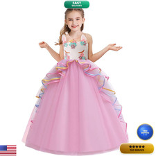 Newepie Girls Unicorn Costume Halloween Fancy Dress Princess Birthday Pageant