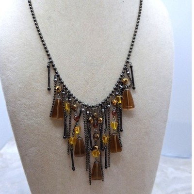A Dark Amber Beaded Bib Statement Necklace Waterfall Elegant Fairycore Mystical