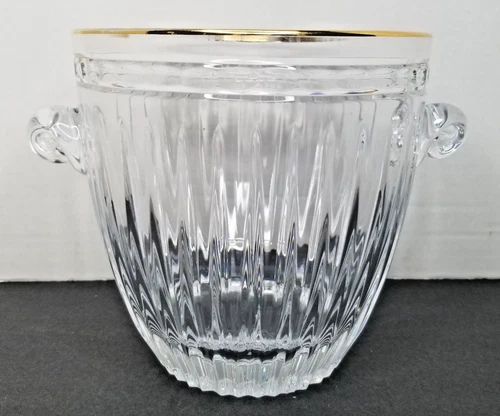 Waterford Crystal Hanover Ice Bucket Gold Rim Handles Vintage Ireland