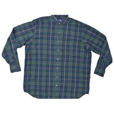 Polo Ralph Lauren Green/Blue Plaid Button Shirt XLT Cotton Long Sleeve Pony