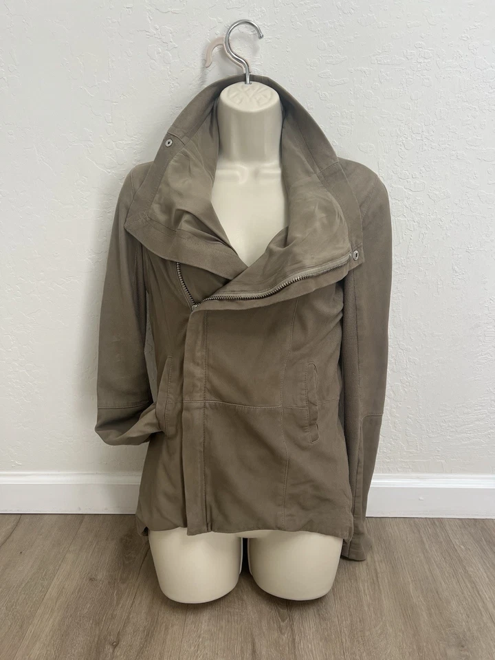 VEDA Stevie genuine Leather & Silk Moto Draped Women’s Jacket Size Medium - Image 3 of 4