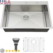 Stainless Steel Kitchen Sink 33x22 9 Inch Topmount Quiet Durability Dish Grid US