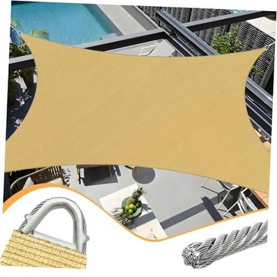 Sun Shade Sail Upgraded with High-Strength Steel Cable Edges 12' x 16' Sand 