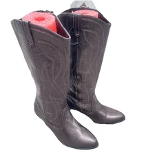 POP Kylie Gunmetal Cowboy Boots Women Size 8.5 New Zip Pullon Block Heel
