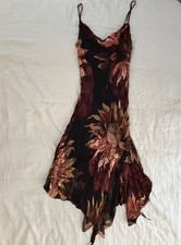 Vintage Cache Beaded Floral Silk Gothic Prom Dress XS sunflower brown  red