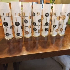 Mcm Libbey Old Coin 1960 Tom Collins Glasses Set Of 7 Vintage