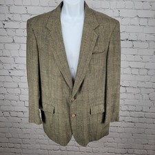 Austin Reed Tan 100 Silk Houndstooth 2 Button Notch Blazer Sport Coat Size 42L