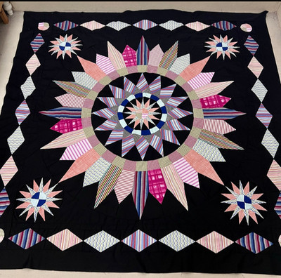 Handmade Black Winter Dream Cotton Fabric Patchwork Queen Size quilt top/topper