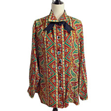 NWOT BOB MACKIE WEARABLE ART SZ LARGE 100 SILK BLOUSE PAISLEY FLORAL VINTAGE