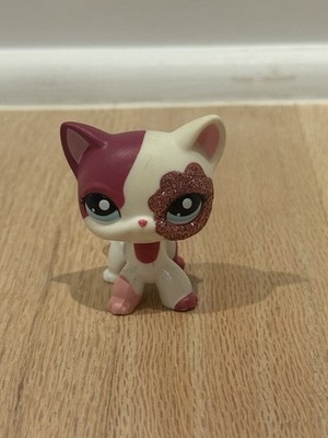 Littlest Pet Shop LPS #2291 Shorthair Pink Cat White Pink Glitter