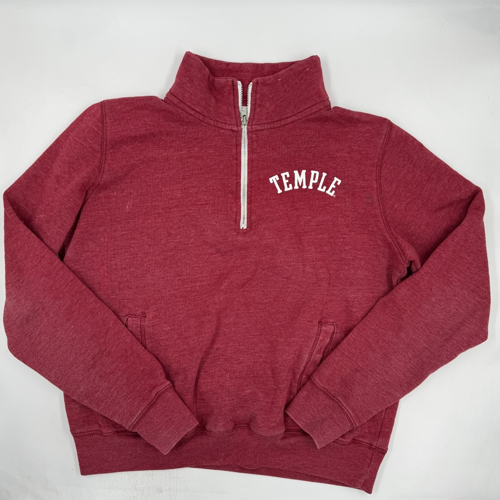 Temple University Womens Quarter Zip Small Red Cotton Blend 