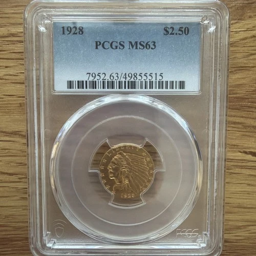 1928 $2.5 Gold Indian Quarter Eagle PCGS MS63 Flashy Coin