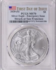2020-(S) Emergency Issue American Silver Eagle ASE $1 PCGS MS 70 1st Day Issue