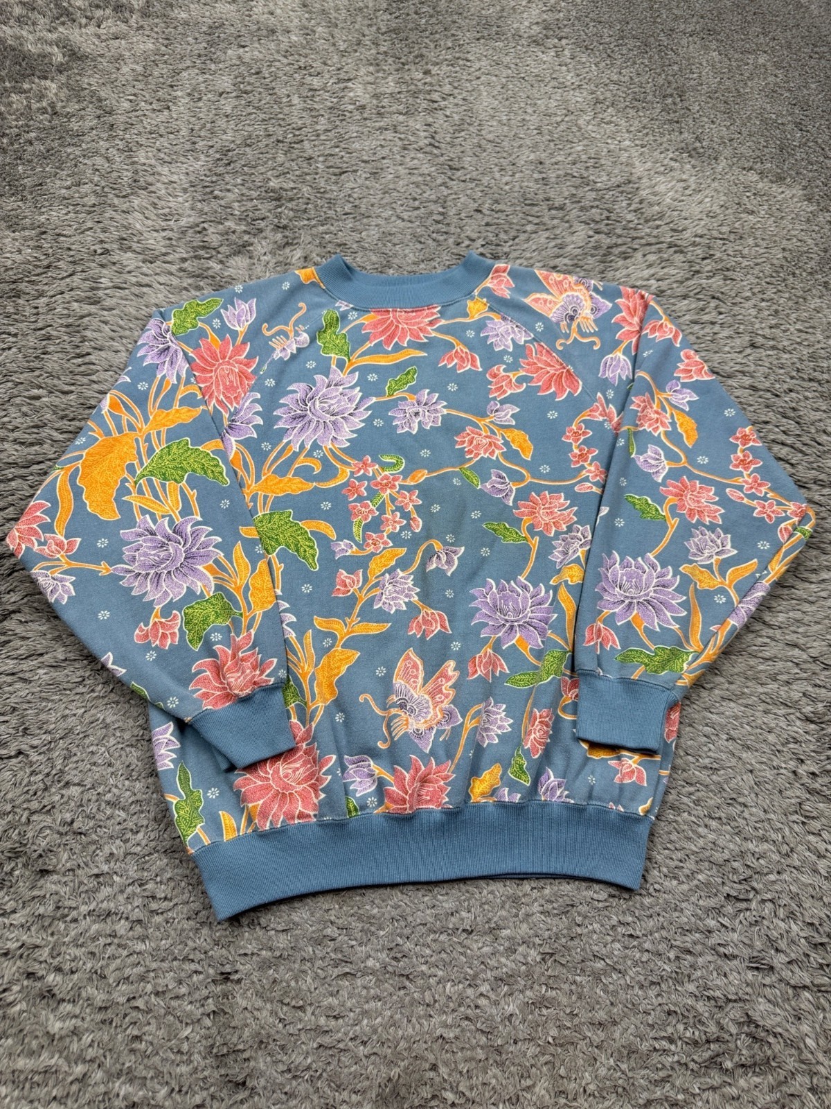 Forenza Sweater Women Small Pastel Floral Tropic Ribbed Crewneck Pullover Vtg