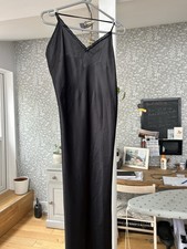 Black Silky Night Dress - V- Necked Slit Side. Lace 14