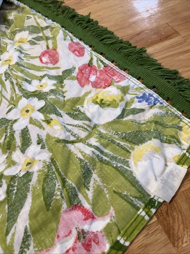 Vintage Sears Perma Presse 35x50 grün Fransen gelb Tulpen Retro MCM Baumwolle rot - Bild 3 von 4