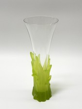 Daum France Pate de Verre Green & Clear Glass Vase