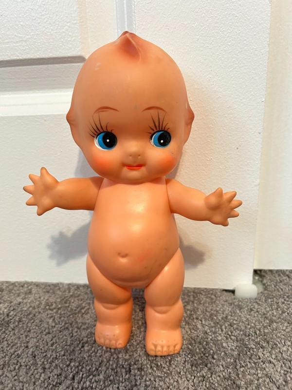 Vintage Kewpie Doll Vinyl Baby Figurine Naked Standing Doll Blue Eyes 7”