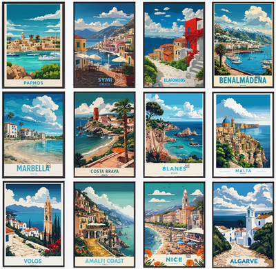 Vintage Reise Poster Stadt Retro Fantasy Stadtbild Kneipe Wandbild Deko A5 A4 A3