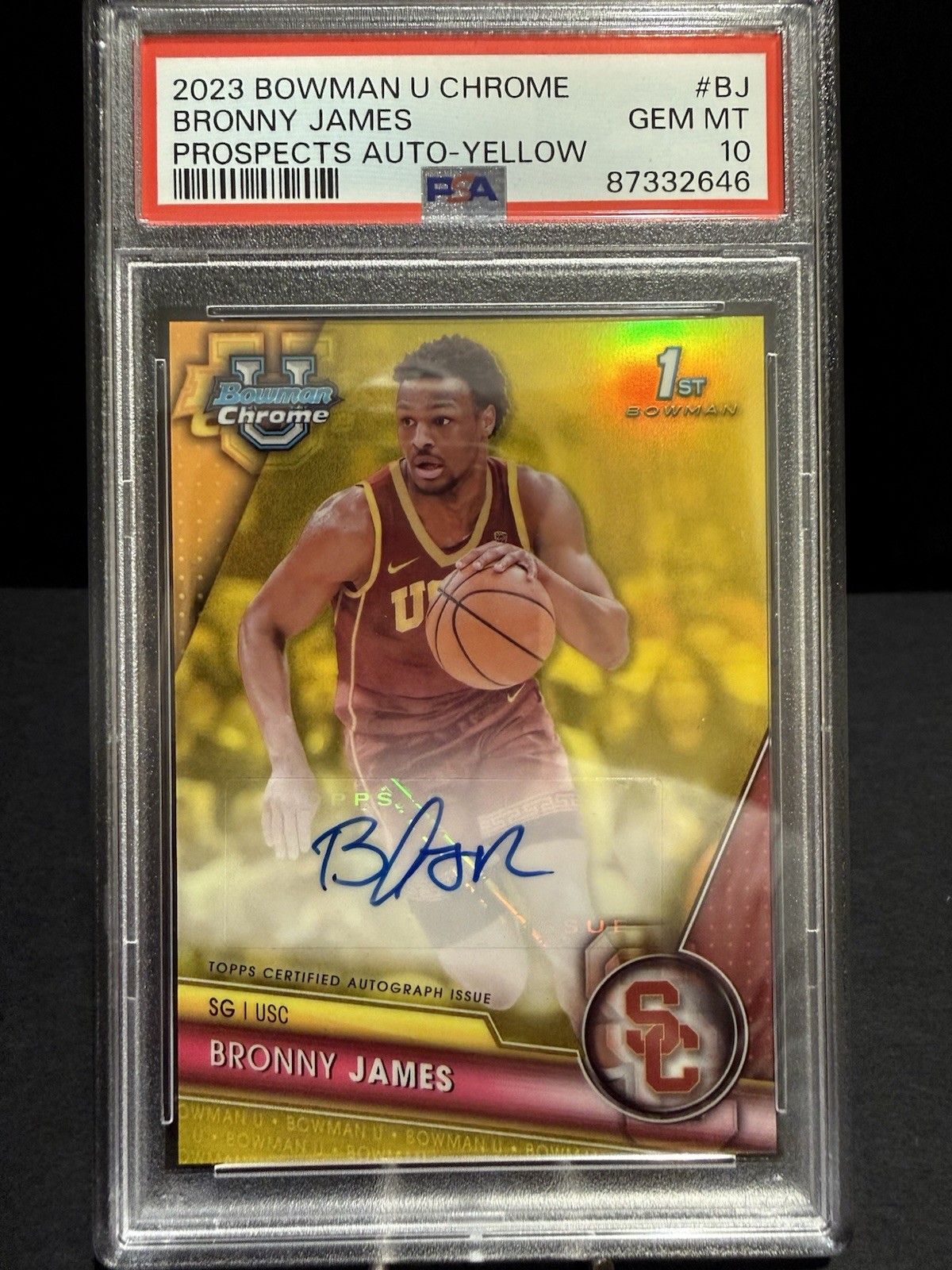 2023 Bowman U Chrome - Bronny James Yellow Refractor Auto /75 #BCPA-BJ  PSA 10